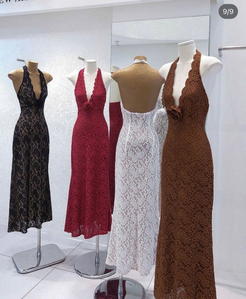 Women Lace Halter Maxi Dress